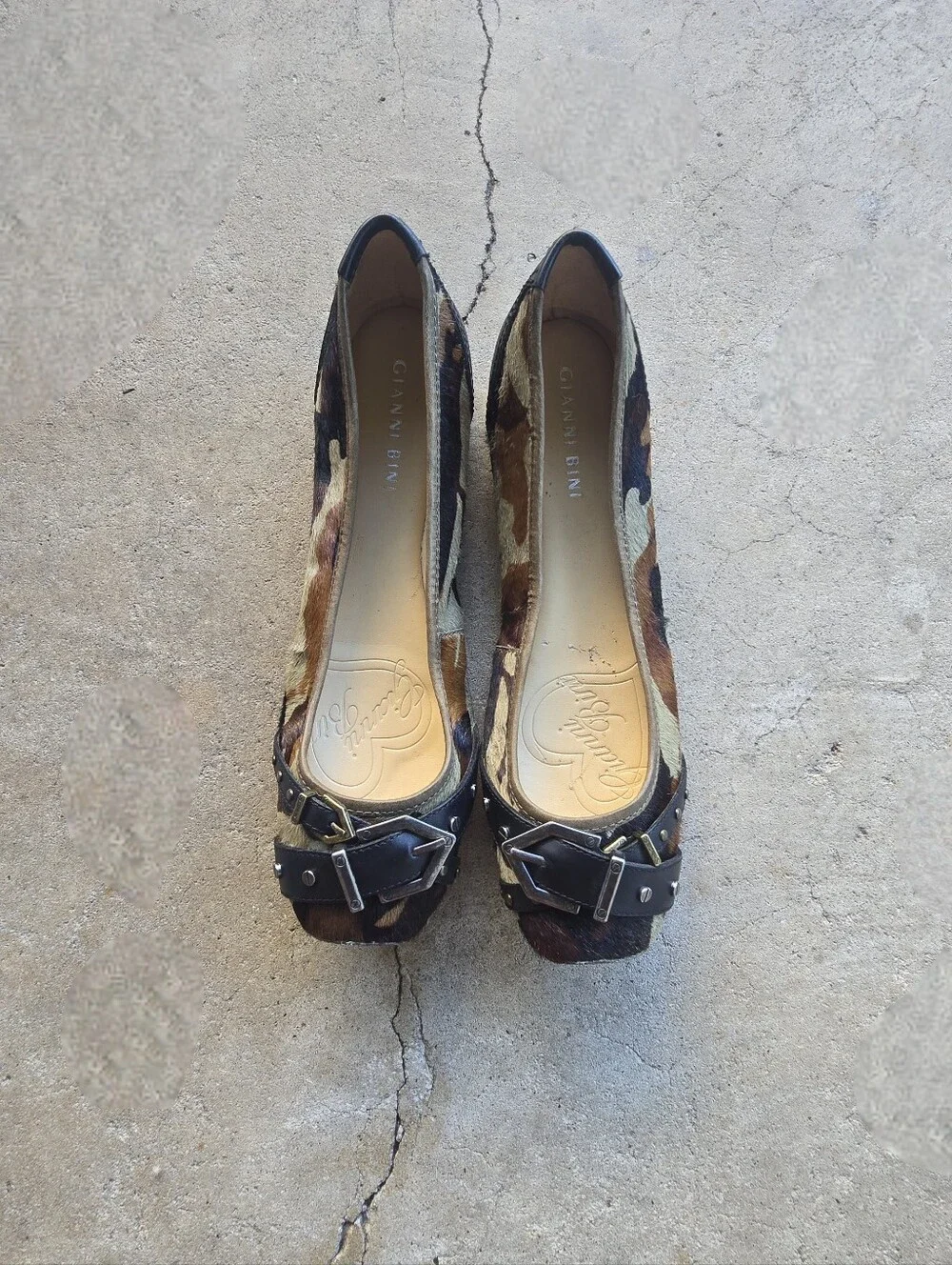 vtg y2k animal print fur steampunk indie buckle ballet flats size 8